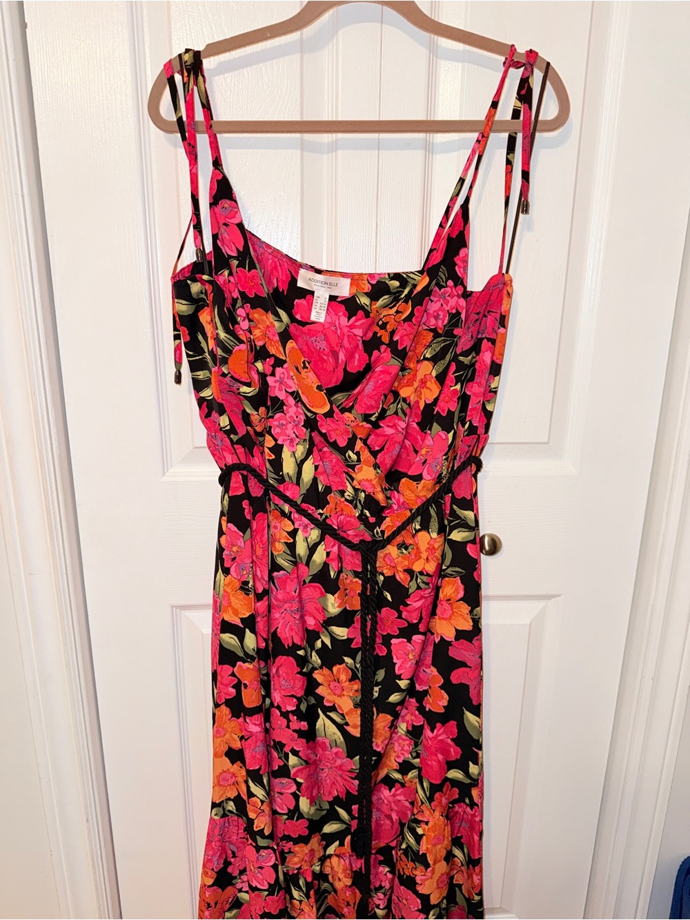 Addition Elle Black Floral Maxi Dress with Pink & Orange Blooms